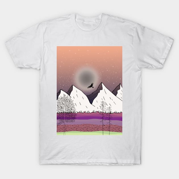 Wanderlust peach sky silver moon T-Shirt by RanitasArt